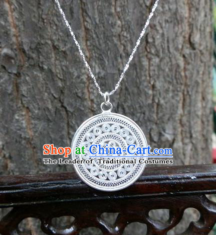Traditional Handmade Chinese Miao Nationality Ancient Classical Pendant Accessories Hmong Sliver Sweater Chain Pendent for Women