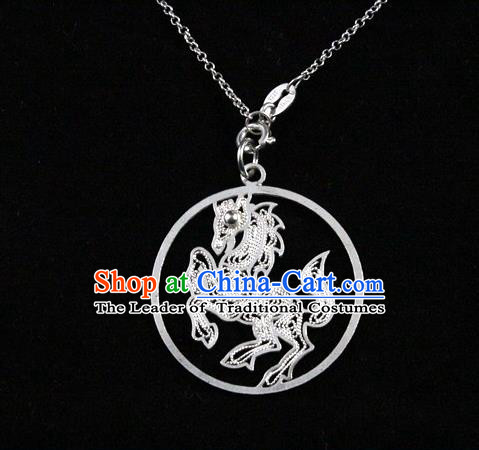 Traditional Handmade Chinese Ancient Classical Accessories Pure Sliver Chinese Zodiac Pendant Horse Lacing Pendent for Women