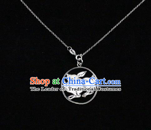 Traditional Handmade Chinese Ancient Classical Accessories Pure Sliver Chinese Zodiac Pendant Rabbit Lacing Pendent for Women