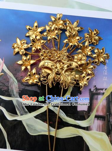 Traditional Handmade Chinese Ancient Classical Hair Accessories Barrettes Mandarin Imperial Empress Hairpins Bride Golden Step Shake Hair Ornament for Women
