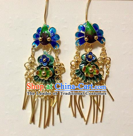 Traditional Handmade Chinese Ancient Classical Jewellery Accessories Earrings, Ming Dynasty Wedding Pure Sliver Blueing Eardrop for Women
