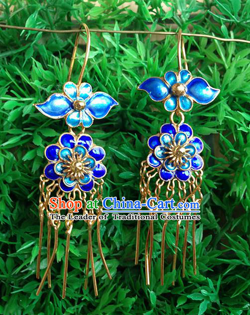 Traditional Handmade Chinese Ancient Classical Jewellery Accessories Blueing Earrings, Ming Dynasty Wedding Gilding Eardrop for Women