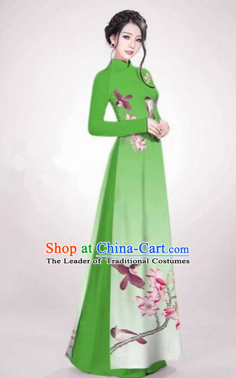 Top Grade Asian Vietnamese Traditional Dress, Vietnam Ao Dai Dress Green Cheongsam Clothing for Women
