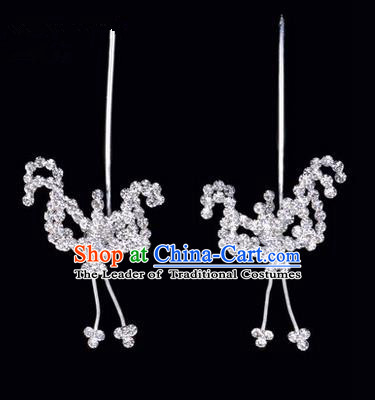 Chinese Ancient Peking Opera Hair Accessories Young Lady Headwear, Traditional Chinese Beijing Opera Head Ornaments Hua Tan White Crystal Bat Hairpins
