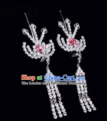 Chinese Ancient Peking Opera Hair Accessories Young Lady Headwear, Traditional Chinese Beijing Opera Head Ornaments Hua Tan Pink Crystal Phoenix Hairpins