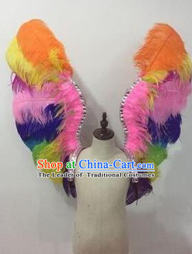 Top Grade Professional Stage Show Halloween Props Colorful Feather Wings, Brazilian Rio Carnival Parade Samba Dance Modern Fancywork Backplane for Kids