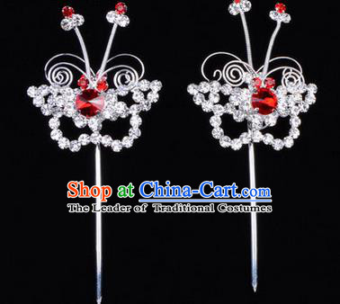Chinese Ancient Peking Opera Hair Accessories Young Lady Diva Butterfly Red Headwear, Traditional Chinese Beijing Opera Head Ornaments Hua Tan Crystal Hairpins