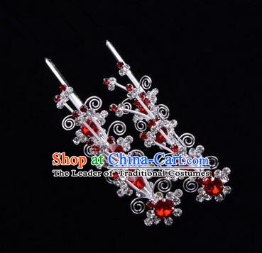 Chinese Ancient Peking Opera Hair Accessories Young Lady Diva Butterfly Head Ornaments, Traditional Chinese Beijing Opera Hua Tan Red Crystal Hairpins
