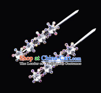 Chinese Ancient Peking Opera Hair Accessories Young Lady Diva Head Ornaments, Traditional Chinese Beijing Opera Hua Tan White Colorful Crystal Four Beads Hairpins