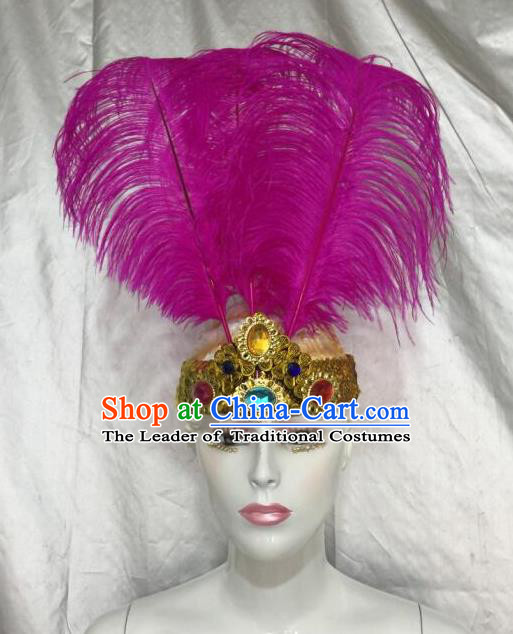 Top Grade Professional Stage Show Halloween Parade Rosy Feather Extravagant Brazilian Rio Carnival Parade Samba Dance Headwear for Women