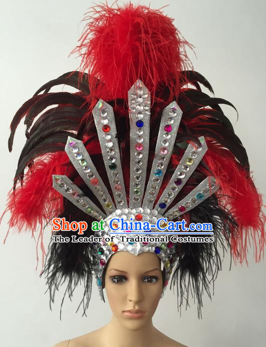 Top Grade Professional Stage Show Halloween Parade Feather Extravagant Brazilian Rio Carnival Parade Samba Dance Hair Accessories Headpiece for Women