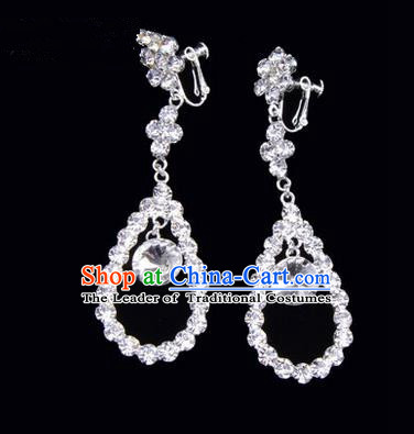 Chinese Ancient Peking Opera Head Accessories Young Lady Diva Colorful Crystal White Water Drop Earrings, Traditional Chinese Beijing Opera Hua Tan Ear Pendants