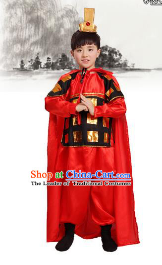 Top Grade Chinese Peking Opera Costume and Headwear Complete Set, Children Beijing Opera General Clothing for Kids