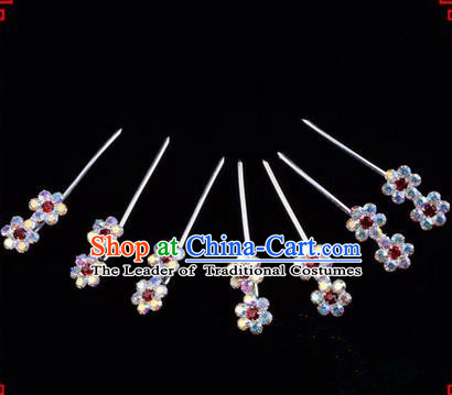 Chinese Ancient Peking Opera Head Accessories Young Lady Diva Colorful Crystal Headwear Wintersweet Red Hairpins Complete Set, Traditional Chinese Beijing Opera Hua Tan Head-ornaments