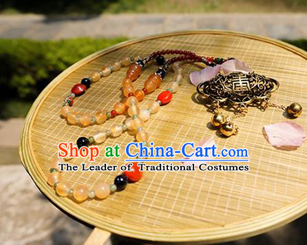 Chinese Ancient Handmade Jewelry Accessories Beads Longevity Lock, Traditional Chinese Ancient Hanfu Wedding Necklace Collar Chain for Women