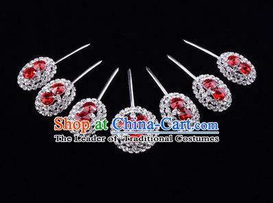 Chinese Ancient Peking Opera Head Accessories Young Lady Diva Crystal Red Hairpins Complete Set, Traditional Chinese Beijing Opera Hua Tan Hair Clasp Head-ornaments