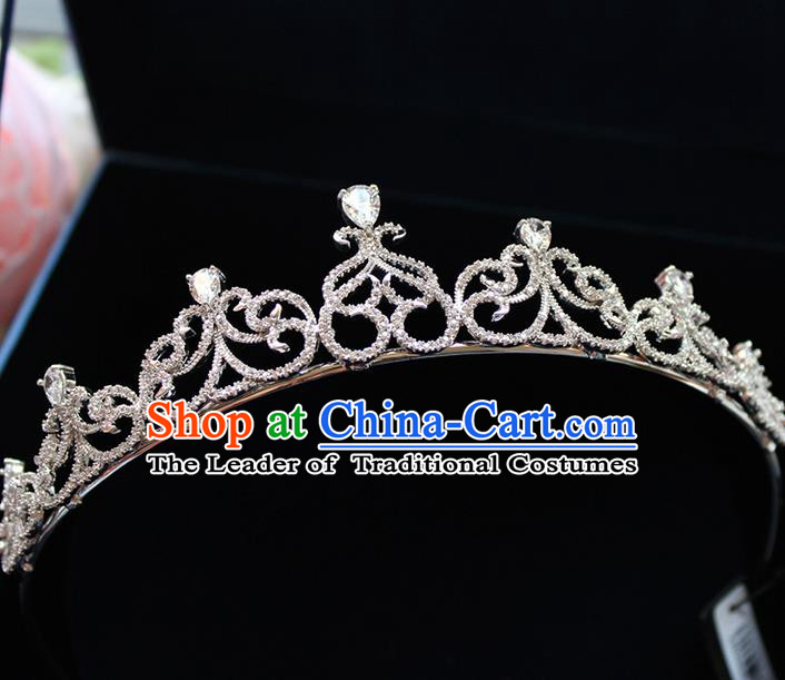 Top Grade Handmade Wedding Bride Hair Accessories Crown, Traditional Baroque Queen Zircon Crystal Royal Crown Wedding Headpiece for Women