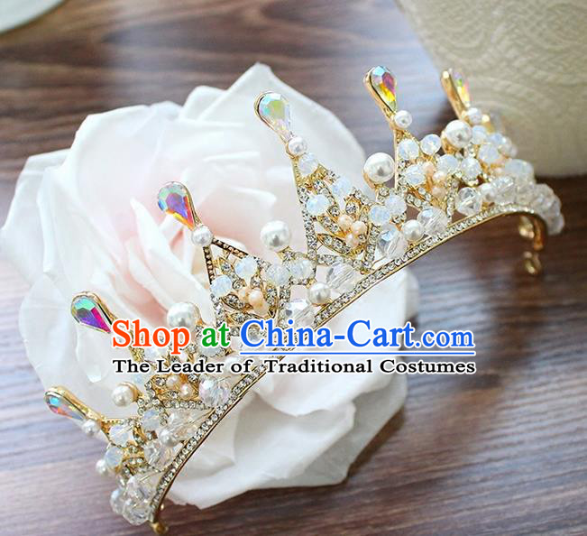 Top Grade Handmade Wedding Bride Hair Accessories Luxury Queen Pearl Crown, Traditional Baroque Princess Crystal Royal Crown Wedding Headpiece for Women