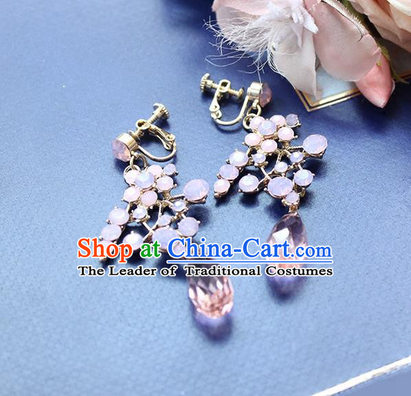 Top Grade Handmade Wedding Bride Accessories Pink Crystal Earrings, Traditional Princess Baroque Wedding Eardrop for Women