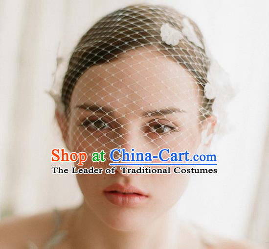 Top Grade Handmade Wedding Bride Hair Veil, Traditional Baroque Queen Lace Flower Wedding Headpiece for Women