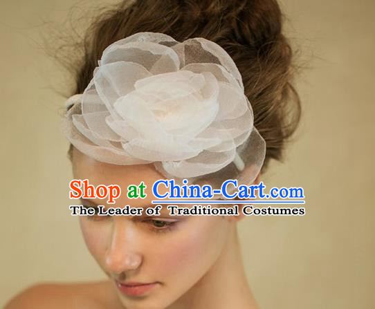 Top Grade Handmade Wedding Bride Hair Accessories Headwear, Traditional Princess Baroque Silk Flower Hair Clasp Headpiece for Women