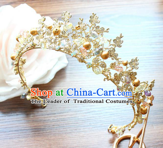 Top Grade Handmade Wedding Bride Hair Accessories Luxury Pearl Crown, Traditional Baroque Princess Crystal Royal Crown Wedding Headwear for Women