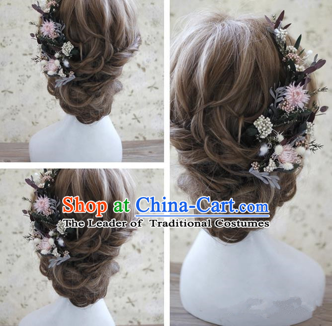 Top Grade Handmade Wedding Bride Hair Accessories Pink Flowers Hairpins, Traditional Princess Baroque Headpiece Complete Set for Women