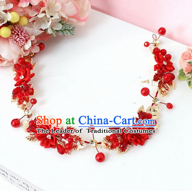Top Grade Handmade Wedding Bride Hair Accessories Red Flowers Hairpin Head Clasp, Traditional Princess Baroque Headpiece for Women