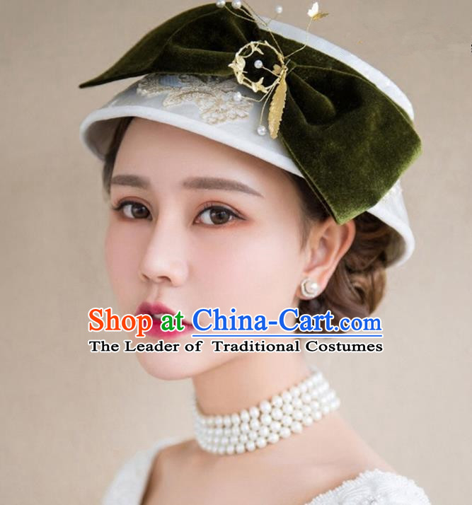 Top Grade Handmade Wedding Bride Hair Accessories Headwear Top Hat, Traditional Princess Baroque Vintage Bows Hats Headpiece for Women