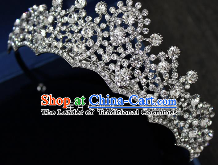 Top Grade Handmade Wedding Hair Accessories Bride Crystal Hair Crown, Traditional Baroque Princess Royal Crown Wedding Headwear for Women