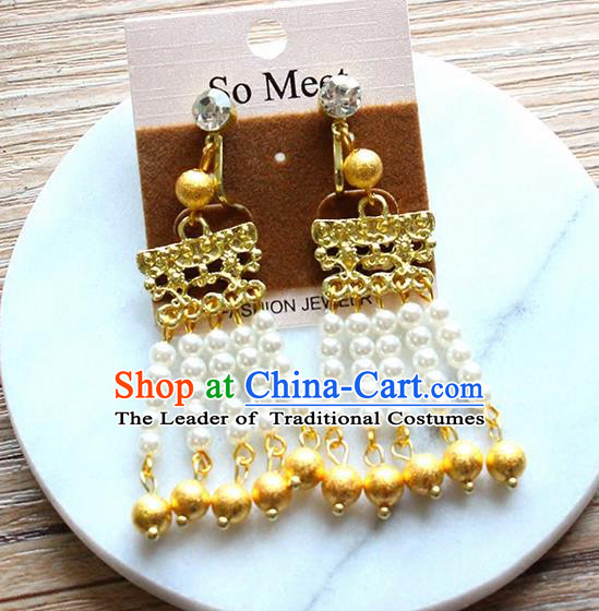 Top Grade Handmade China Wedding Bride Accessories Pearl Earrings, Traditional Princess Wedding Tassel Earbob Jewelry for Women