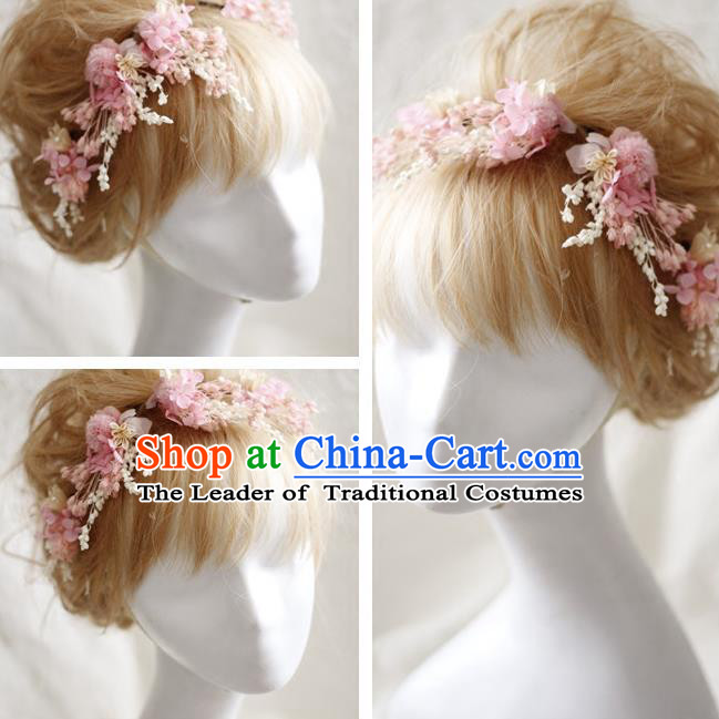 Top Grade Handmade Wedding Bride Hair Accessories Pink Flowers Headwear, Traditional Princess Baroque Hair Stick Headpiece Hairpins Complete Set for Women