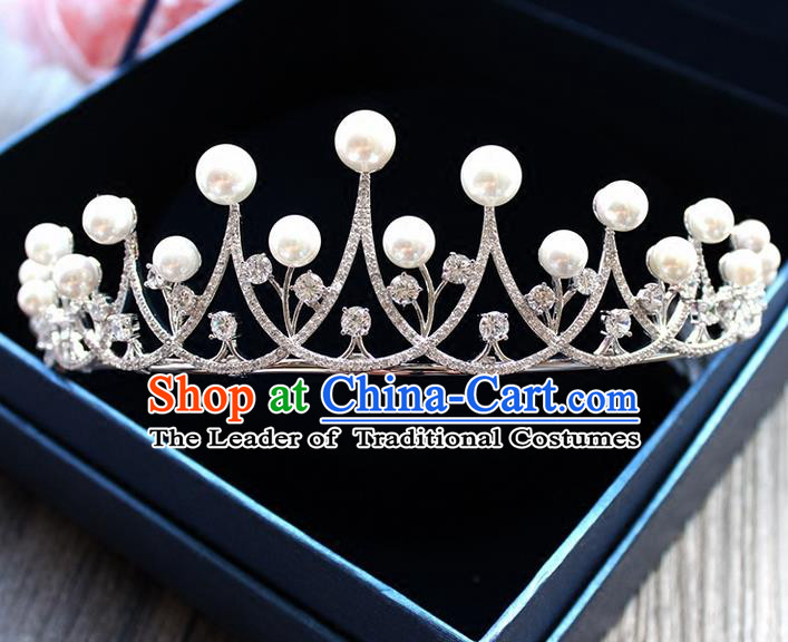 Top Grade Handmade Wedding Hair Accessories Bride Luxury Shell Pearl Crown, Traditional Baroque Crystal Royal Crown Wedding Headwear for Women