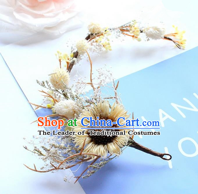 Top Grade Handmade Wedding Bride Hair Accessories Yellow Flowers Hair Clasp, Traditional Princess Baroque Hair Clips Headpiece for Women