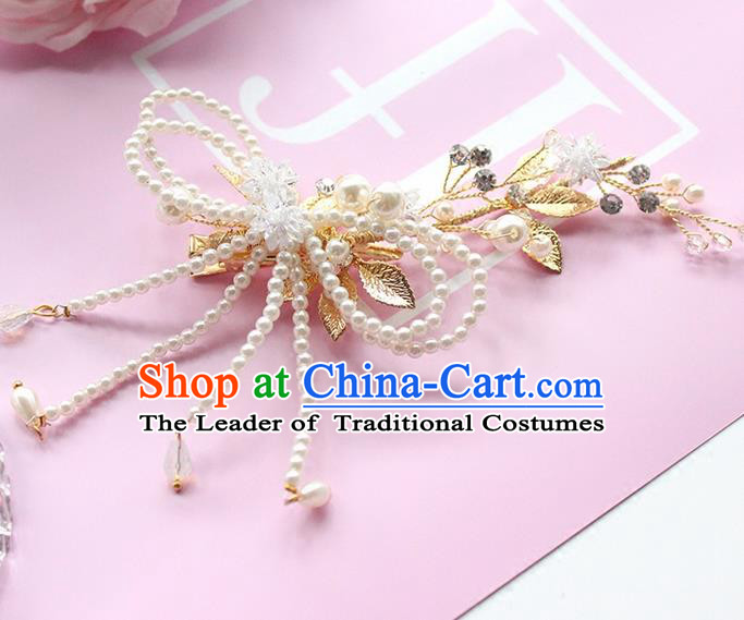 Top Grade Handmade Wedding Bride Hair Accessories Beads Hair Claw, Traditional Princess Baroque Pearl Hair Sticks Headpiece for Women