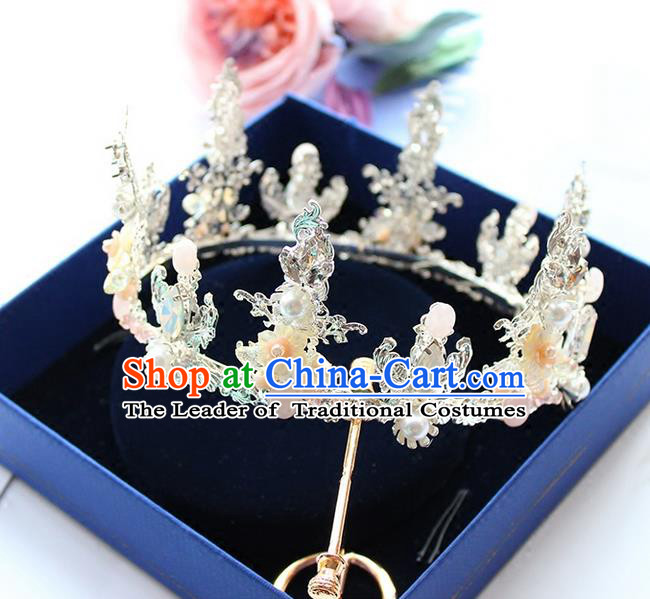 Top Grade Handmade Wedding Hair Accessories Bride Vintage Round Crown, Traditional Baroque Queen Crystal Royal Crown Wedding Headwear for Women