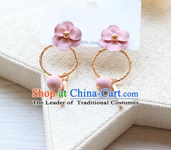 Top Grade Handmade China Wedding Bride Accessories Pearl Earrings, Traditional Princess Wedding Pink Flower Eardrop Jewelry for Women