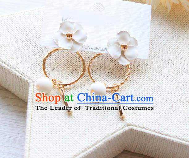 Top Grade Handmade China Wedding Bride Accessories Pearl Earrings, Traditional Princess Wedding White Flower Eardrop Jewelry for Women