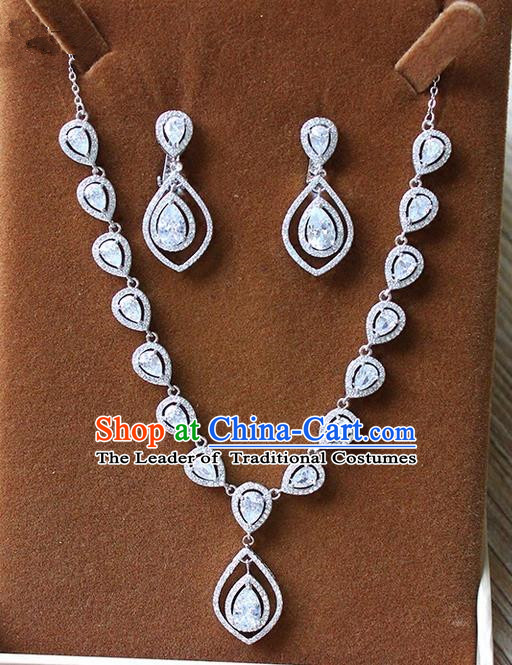Top Grade Handmade China Wedding Bride Accessories Zircon Necklace and Earrings, Traditional Princess Crystal Wedding Eardrop Jewelry for Women