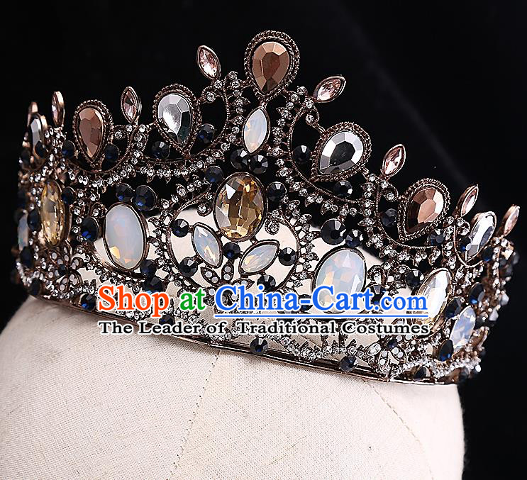 Top Grade Handmade Wedding Hair Accessories Bride Crystal Crown, Traditional Baroque Queen Retro Royal Crown Wedding Headwear for Women