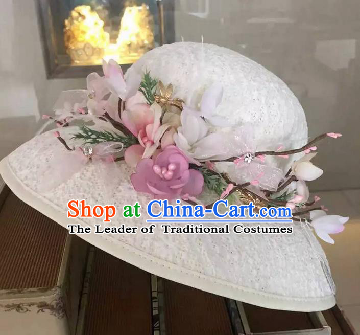 Top Grade Handmade Wedding Hair Accessories Bride Flower Hat, Traditional Baroque Princess Top Hat Headpiece for Women