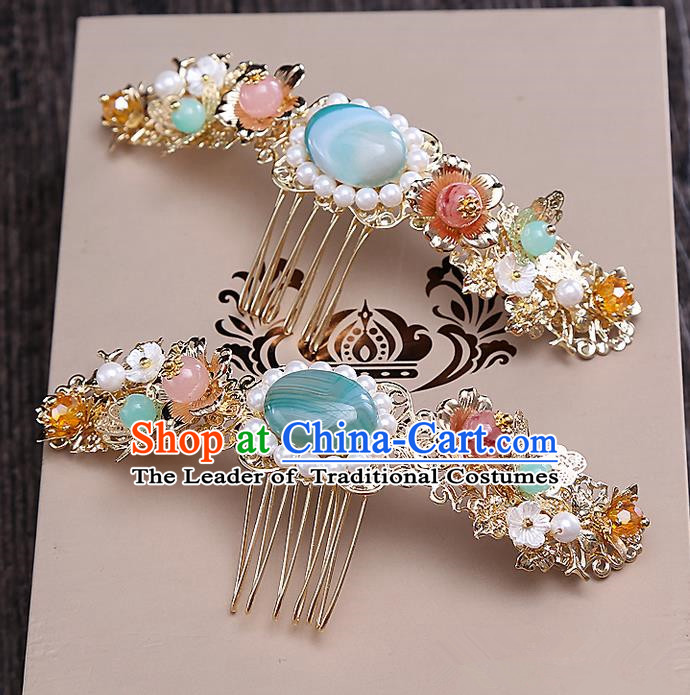 Top Grade Chinese Handmade Wedding Hair Accessories Hair Comb, Traditional China Xiuhe Suit Bride Step Shake Hairpins Headdress for Women