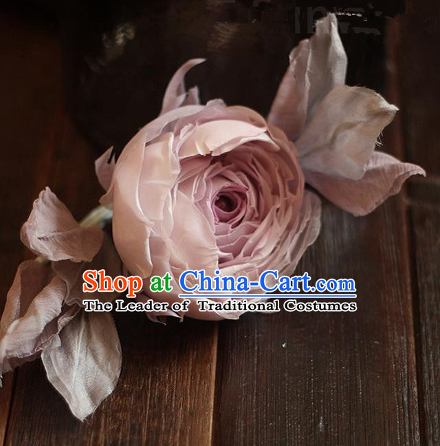 Top Grade Handmade Wedding Bride Hair Accessories Pink Peony Flowers Hairpin, Traditional Baroque Hair Stick Headpiece for Women
