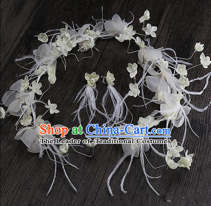 Top Grade Handmade Wedding Dragonfly Hair Accessories Bride White Hair Clasp, Traditional Baroque Princess Hair Stick Headband Headdress for Women