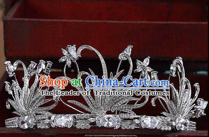 Top Grade Handmade Wedding Hair Accessories Bride Princess Zircon Imperial Crown, Traditional Baroque Diamante Royal Crown Wedding Headwear for Women