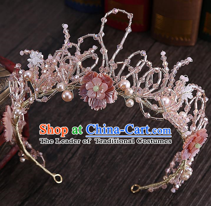 Top Grade Handmade Wedding Dragonfly Hair Accessories Bride Pearl Hair Stick, Traditional Baroque Princess Pink Hair Clasp Headband Headdress for Women
