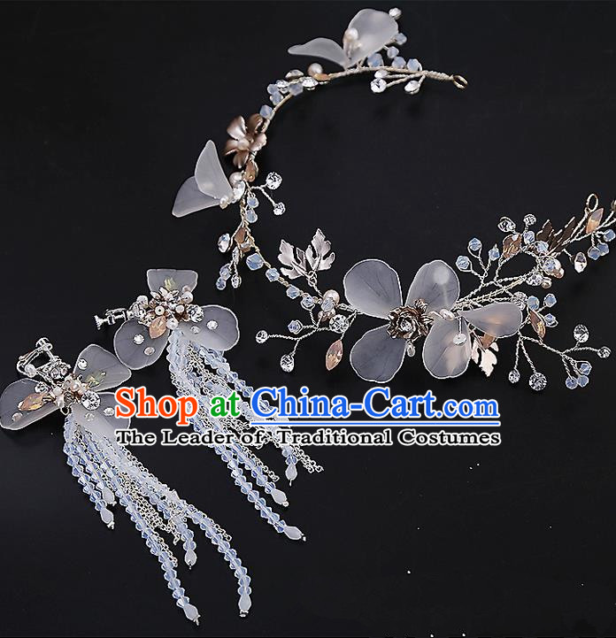 Top Grade Handmade Wedding Dragonfly Hair Accessories Bride Hair Clasp and Earrings, Traditional Baroque Princess Hair Stick Headband Headdress for Women