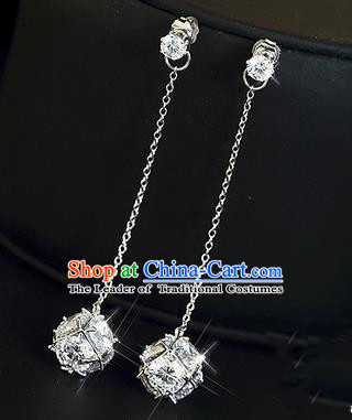 Top Grade Handmade China Wedding Bride Accessories Long Tassel Crystal Earrings, Traditional Princess Wedding Eardrop Jewelry for Women