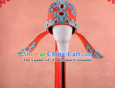 Traditional Chinese Ancient Peking Opera Accessories Lang Scholar Hat, Traditional Chinese Beijing Opera Young Men Bridegroom Emperor Son-in-law Headwear