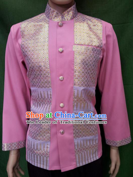 Traditional Traditional Thailand Male Clothing, Southeast Asia Thai Ancient Costumes Dai Nationality Pink Blouse for Men